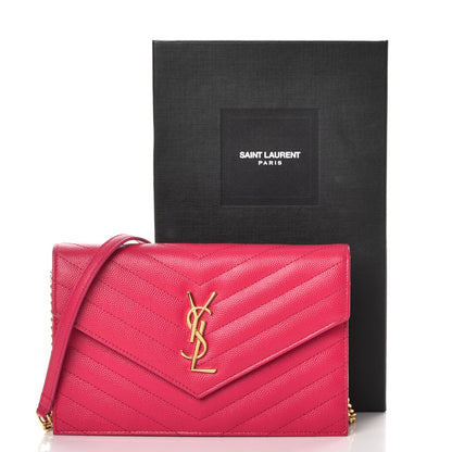 Saint Laurent Grain De Poudre Matelasse Chevron Monogram Envelope Chain Wallet Bubblegum 9 of 9