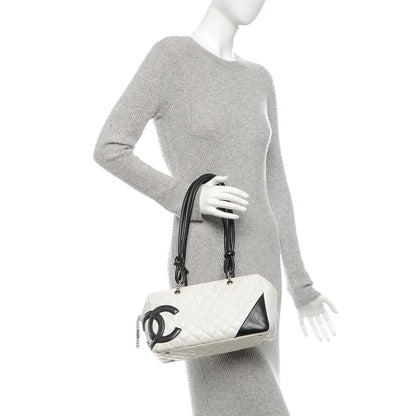 Chanel Calfskin Quilted Large Cambon Bowler White Black 2 of 13