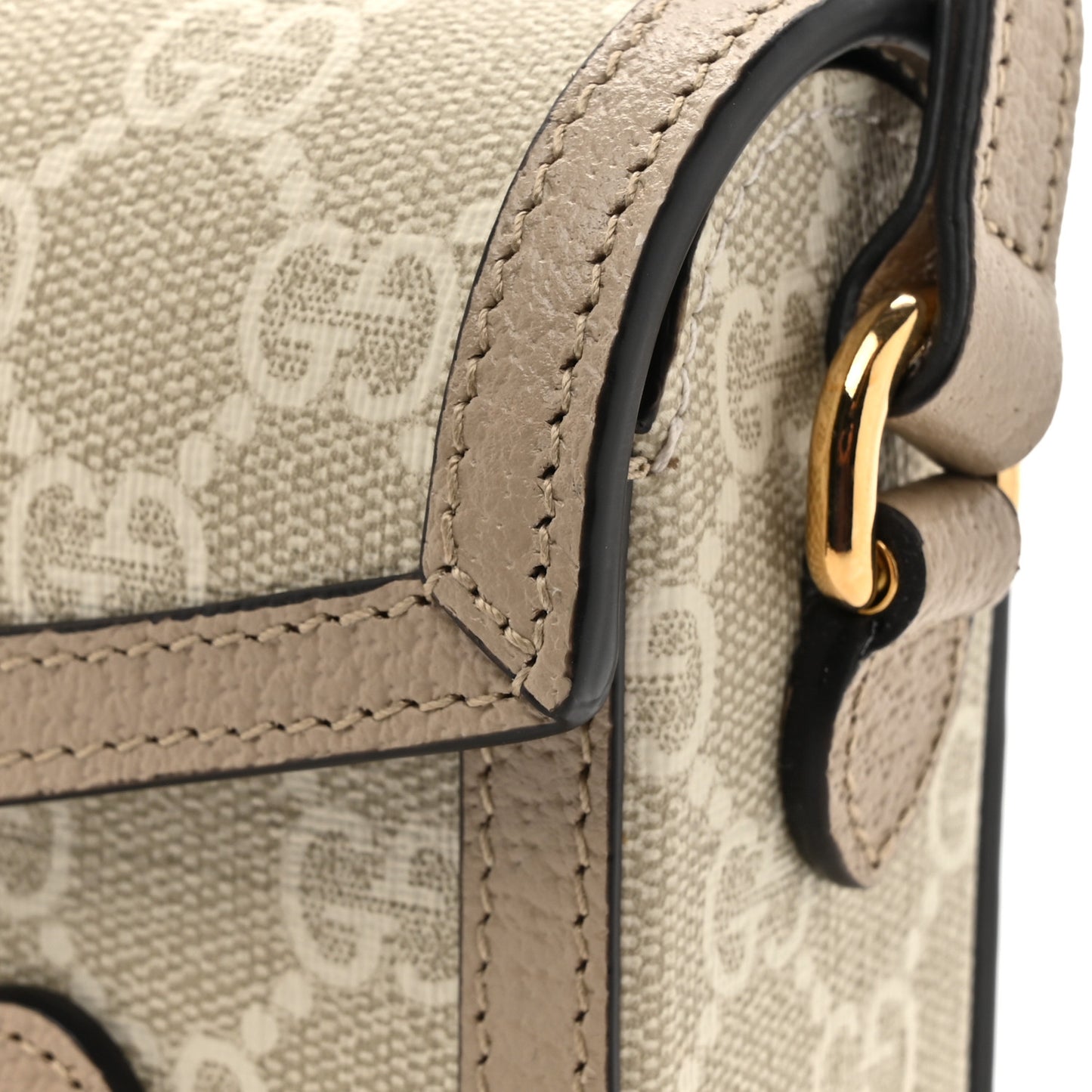 GG Supreme Monogram Textured Dollar Calfskin Mini Horsebit 1955 Shoulder Bag Beige Mystic White Oatmeal