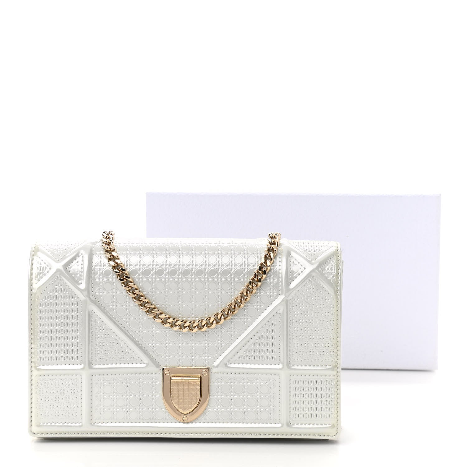 Christian Dior Patent Micro-Cannage Diorama Wallet on Chain Pouch White 13 of 13