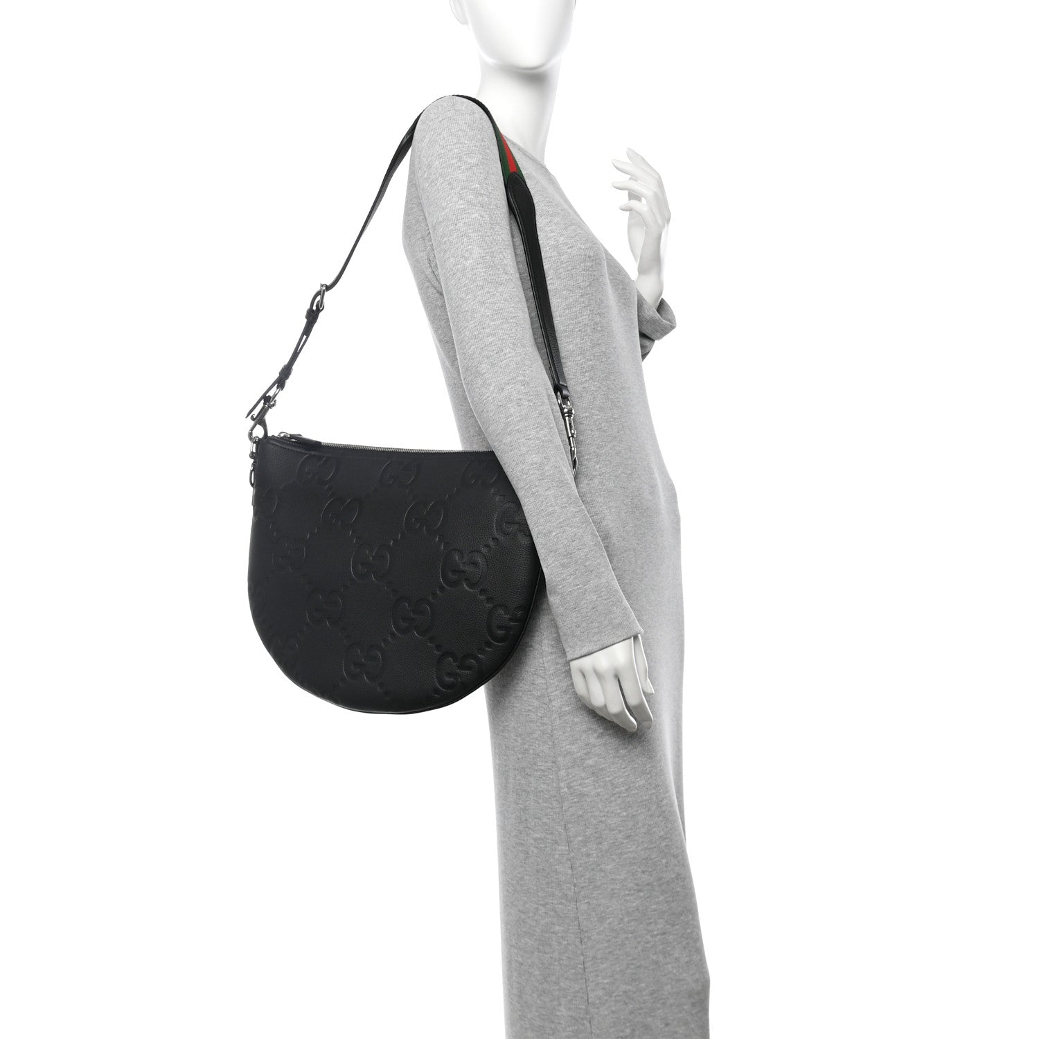 Gucci GG Jumbo Calfskin Emblem Shoulder Bag Black 2 of 10