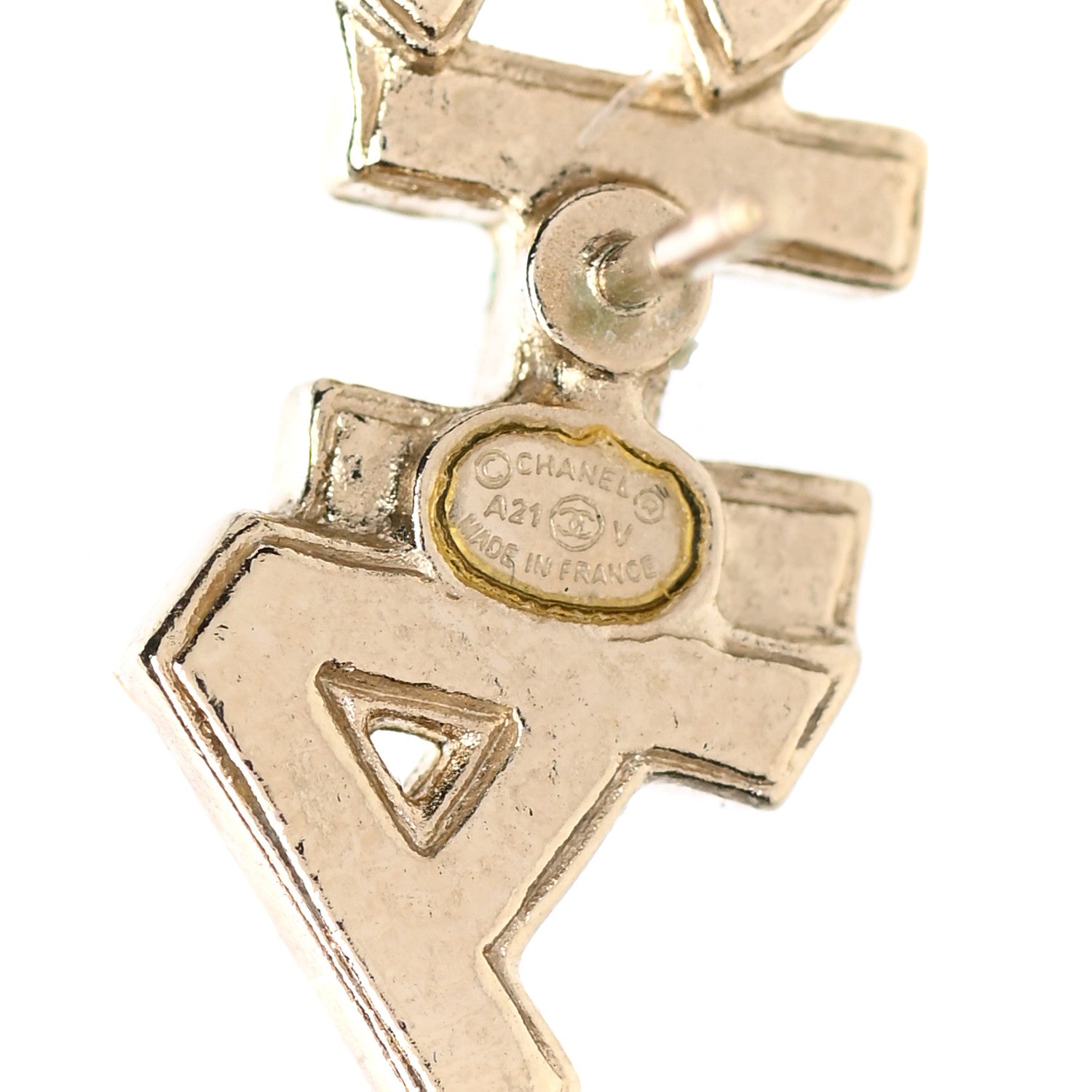 Chanel Crystal Pearl Signature Stud Earrings Gold 4 of 5