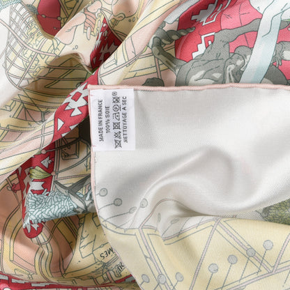 Hermes Silk La Legende Du Cheval A Plumes Scarf 90 Vert Blanc Rose 4 of 4