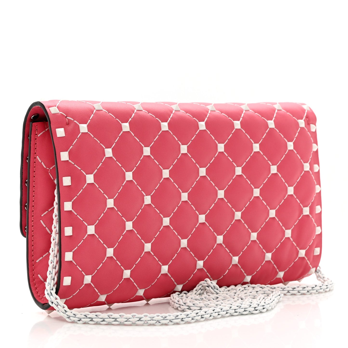 Lambskin Free Rockstud Spike Wallet On Chain Shadow Pink