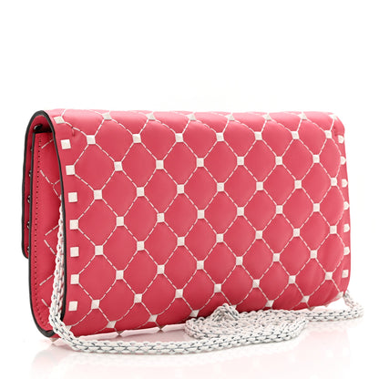 Valentino Garavani Lambskin Free Rockstud Spike Wallet On Chain Shadow Pink 3 of 8