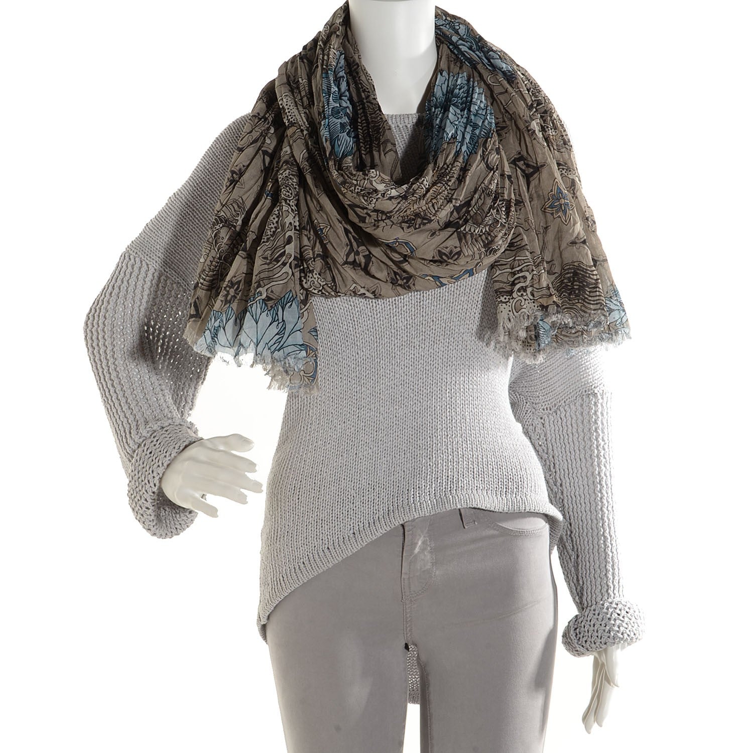 Louis Vuitton Cotton Etole Tattoo Scarf Kaki 2 of 6