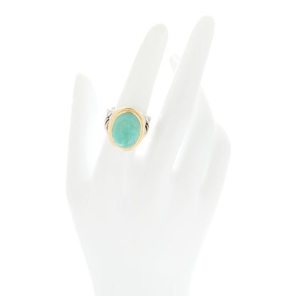 David Yurman Sterling Silver 18K Yellow Gold Turquoise 13mm Signature Oval Ring 54 6.75 2 of 6
