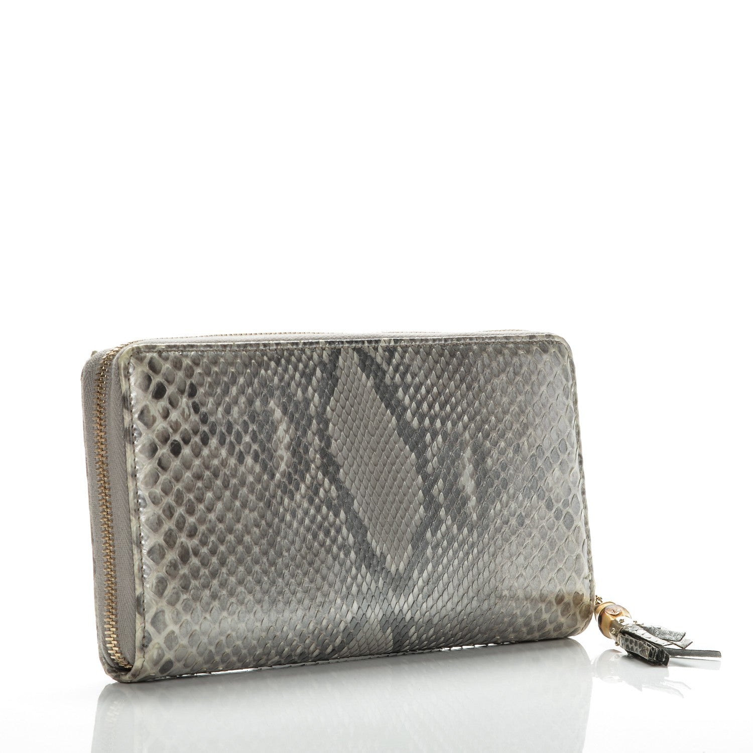 Gucci Metallic Python Bamboo Zip Around Large Wallet Silver 3 of 7