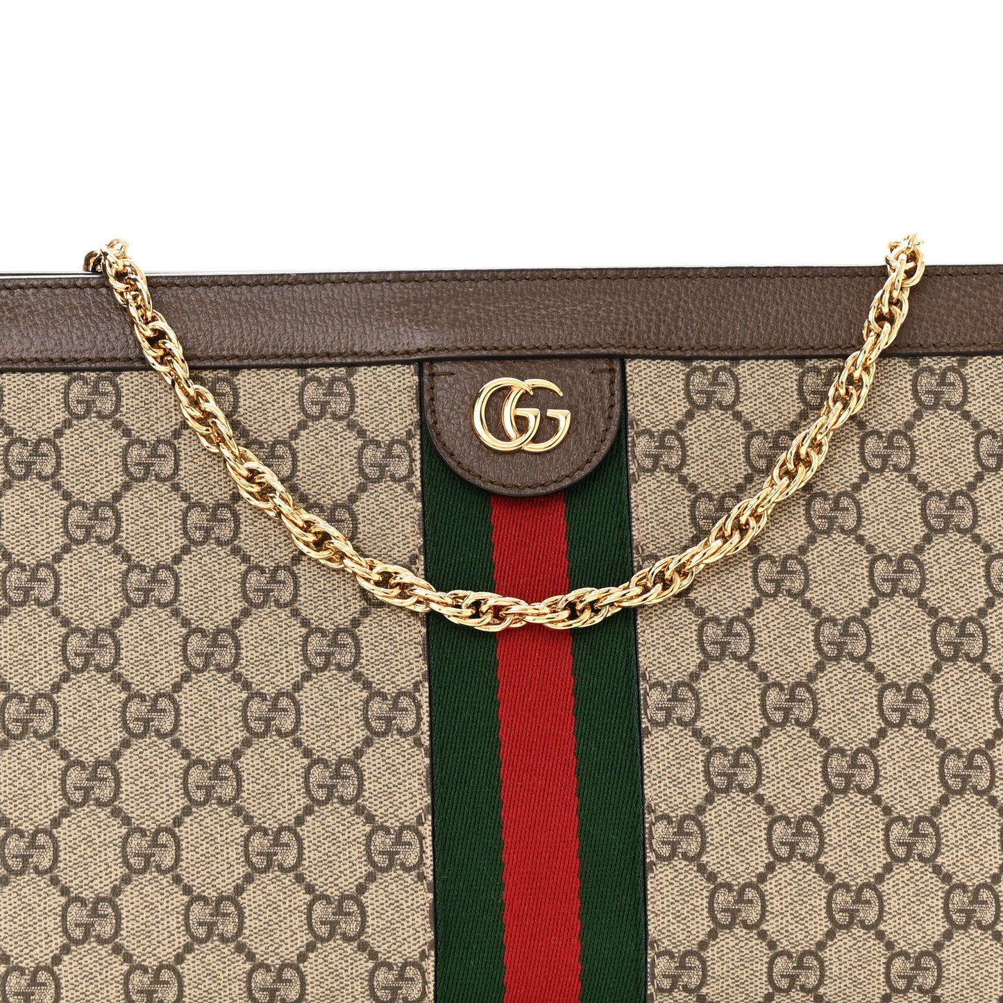 GG Supreme Monogram Web Medium Ophidia Chain Shoulder Bag Brown