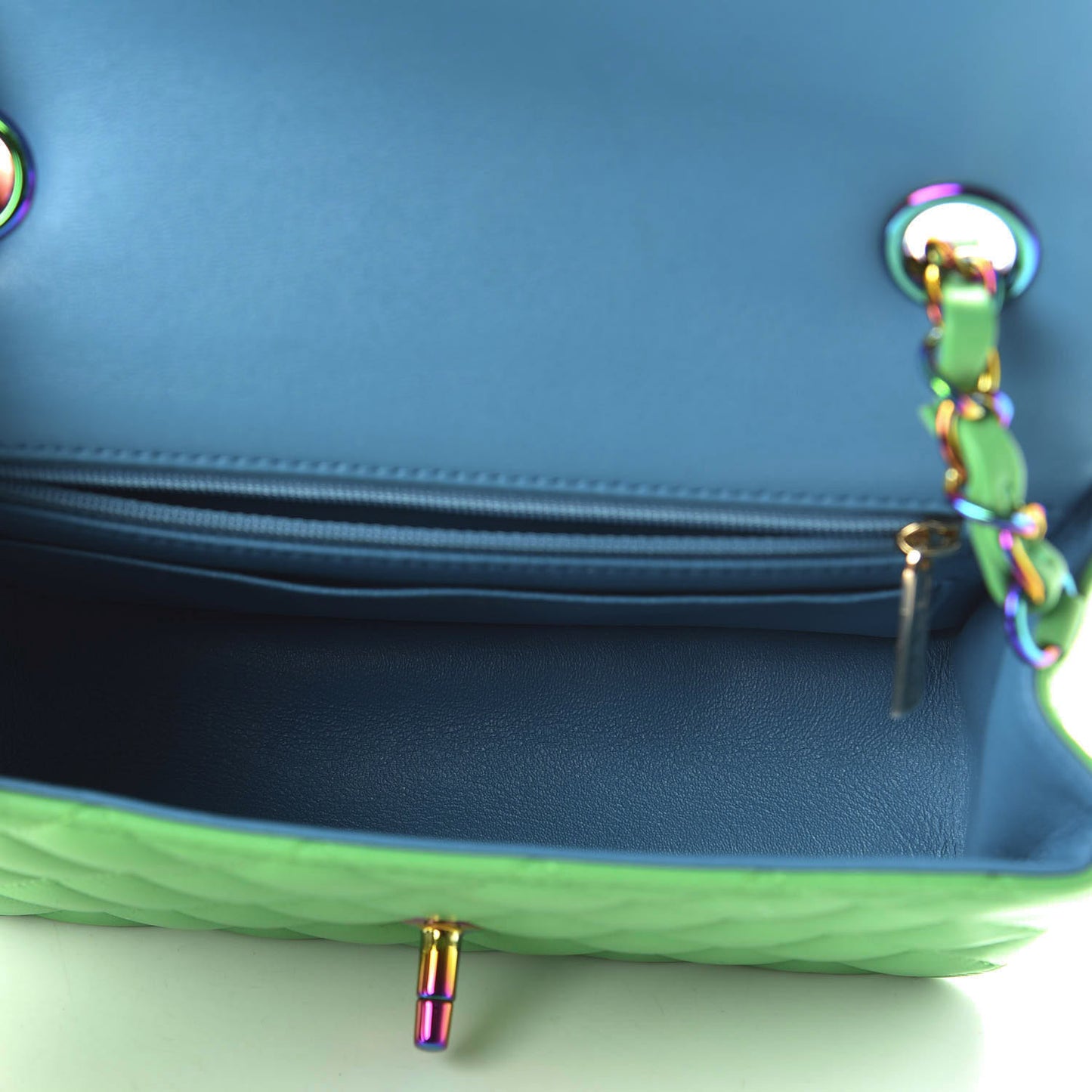 Lambskin Quilted Mini Rectangular Flap Green Blue