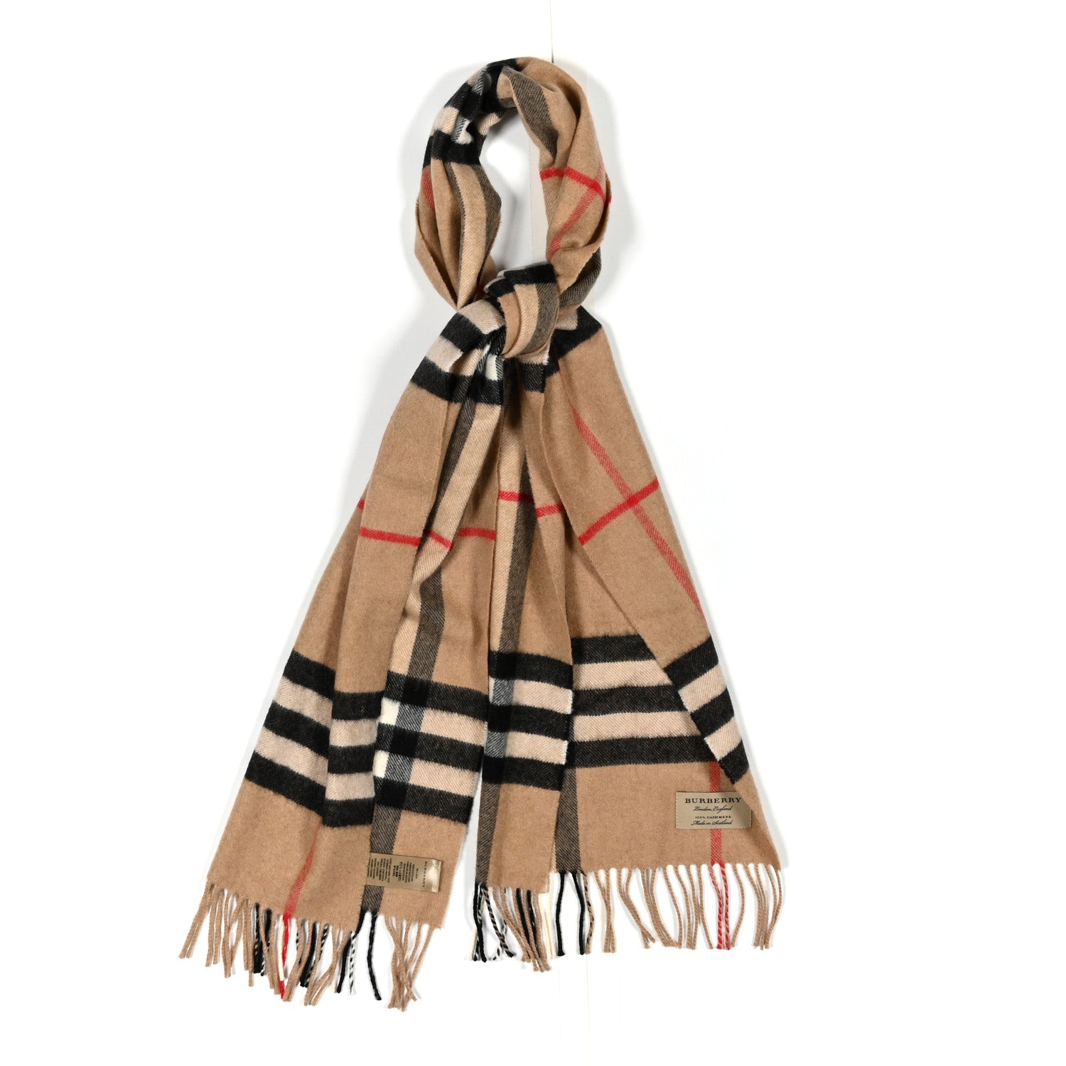 Burberry Cashmere Classic Check Fringe Scarf Camel 2 of 6