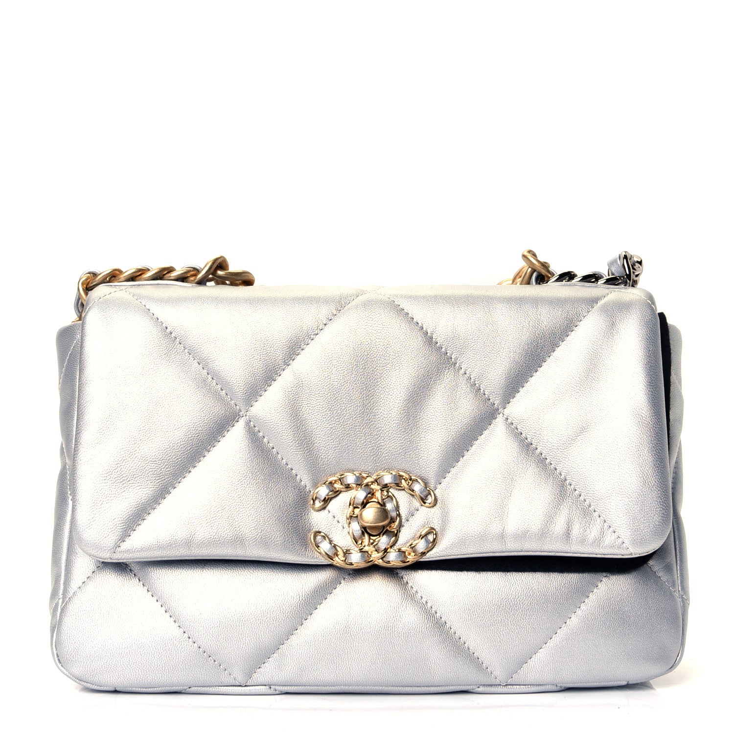 Chanel Metallic Goatskin Quilted Medium Chanel 19 Flap Silver 1 of 4