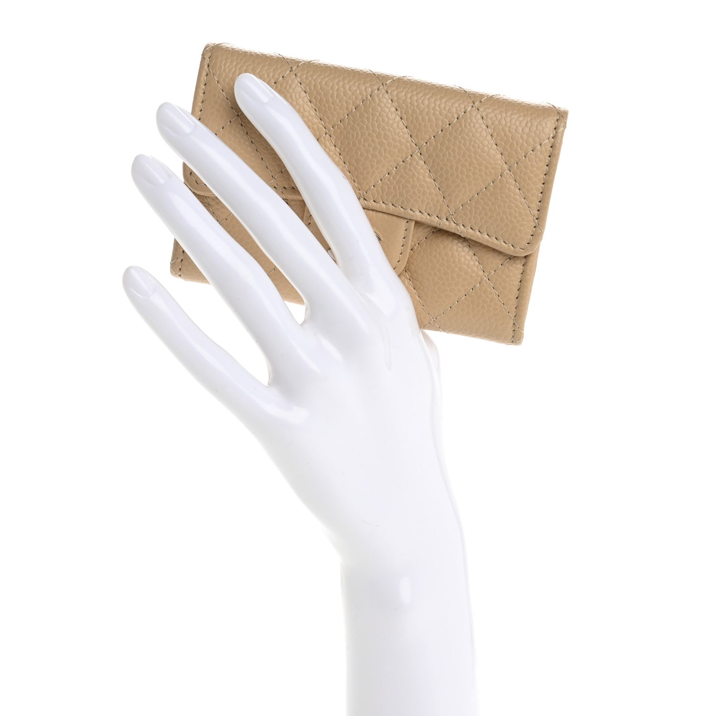 Caviar Quilted Flap Card Holder Wallet Light Beige