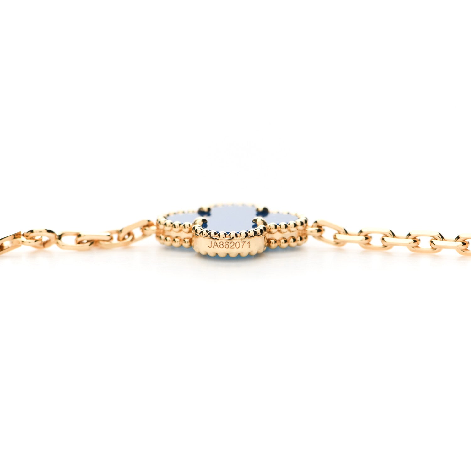 Van Cleef & Arpels 18K Yellow Gold Blue Agate 10 Motifs Vintage Alhambra Necklace 5 of 6