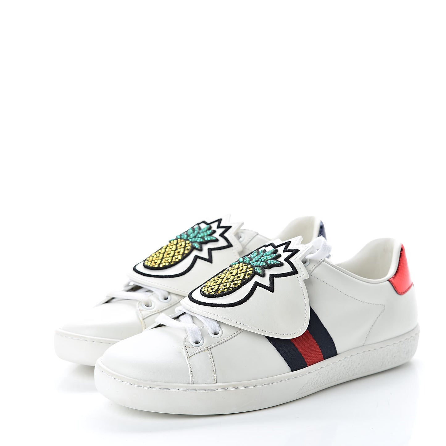 Calfskin Ayers Crystal Web Pineapple Embroidered Womens New Ace Sneakers 36 White