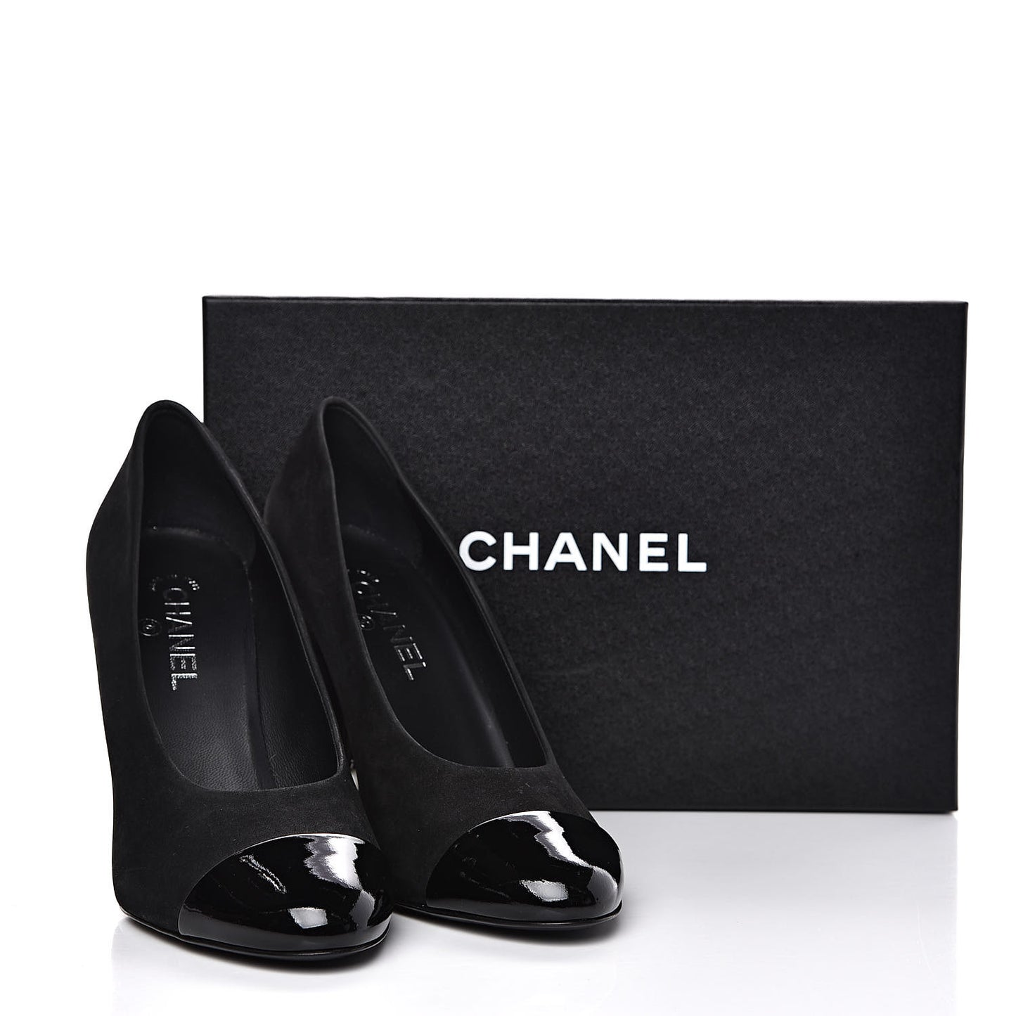 Patent Suede Calfskin Pearl Cap Toe Pumps 41 Black