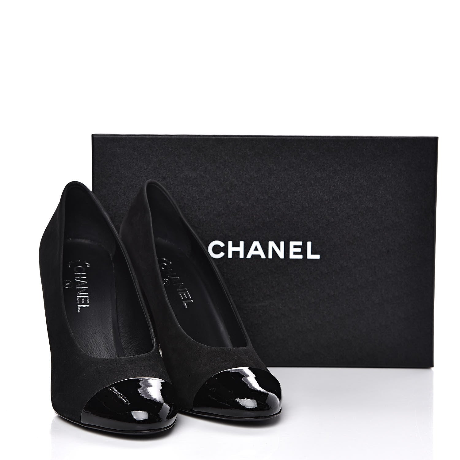 Chanel Patent Suede Calfskin Pearl Cap Toe Pumps 41 Black 9 of 9