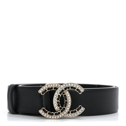 Chanel Calfskin Crystal CC Chain Belt 85 34 Black 1 of 9