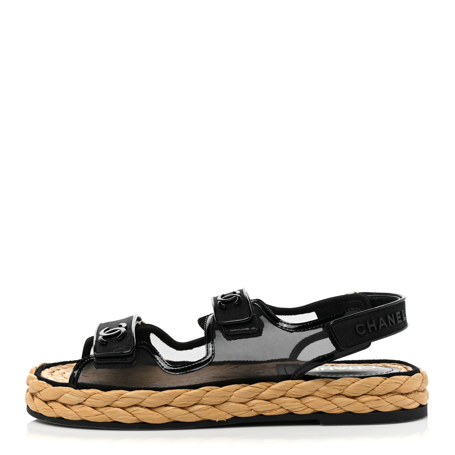 Chanel Mesh Patent Calfskin Velcro Dad Sandals 41 Black 1 of 8