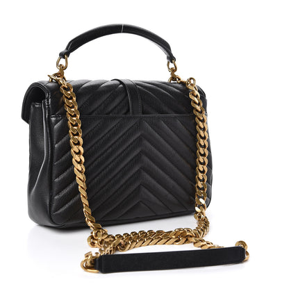 Saint Laurent Sheepskin Matelasse Chevron Monogram Medium College Bag Black 3 of 9