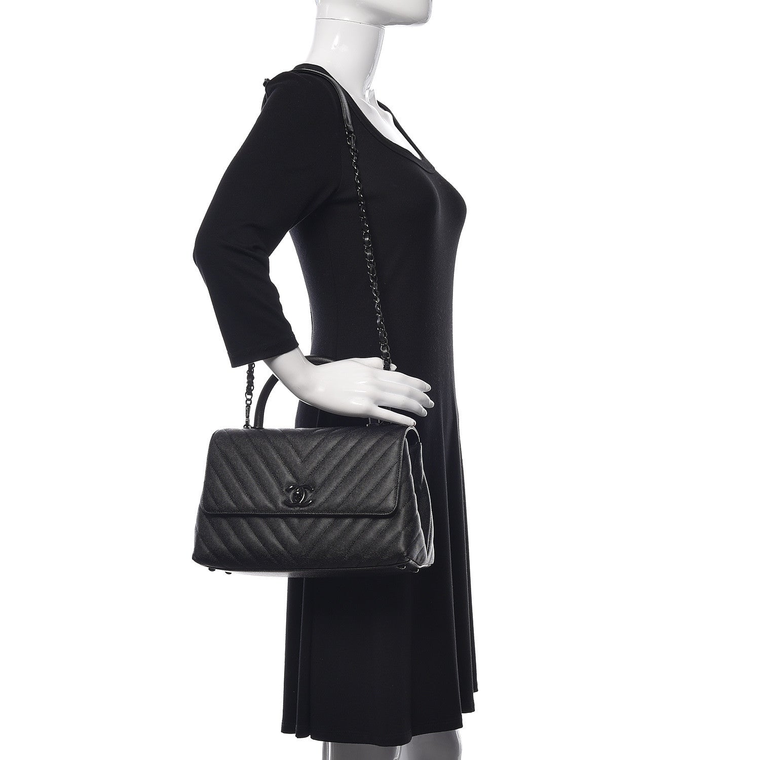 Chanel Caviar Chevron Quilted Small Coco Handle Flap So Black 2 of 9