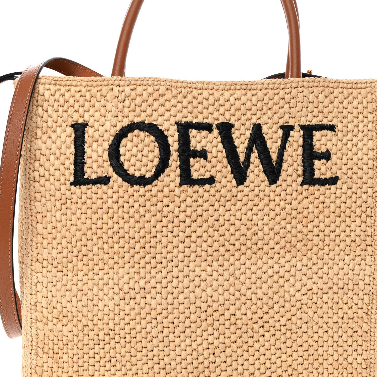 Loewe Raffia Calfskin Standard A4 Tote Bag Natural Black 7 of 9