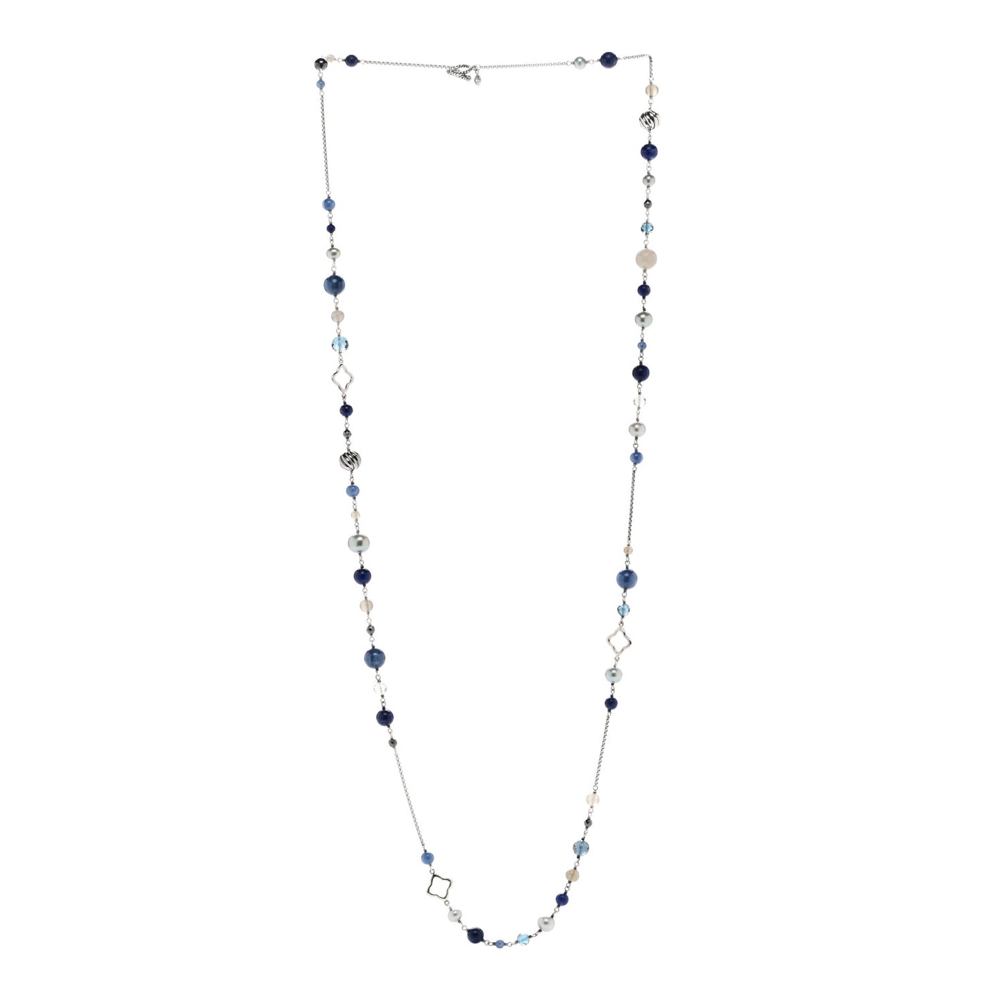 Sterling Silver Lapis Lazuli Kyanite Pearl Hematine Labradorite Blue Topaz Moonstone Smoky Quartz Quatrafoil Necklace