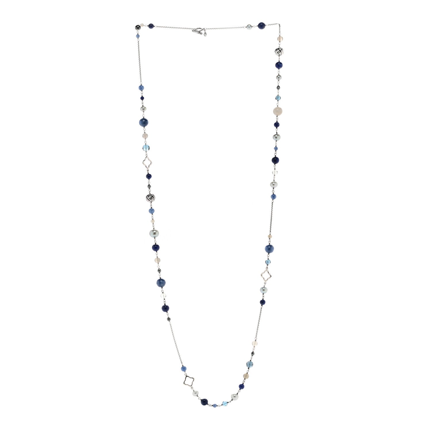 David Yurman Sterling Silver Lapis Lazuli Kyanite Pearl Hematine Labradorite Blue Topaz Moonstone Smoky Quartz Quatrafoil Necklace 3 of 5