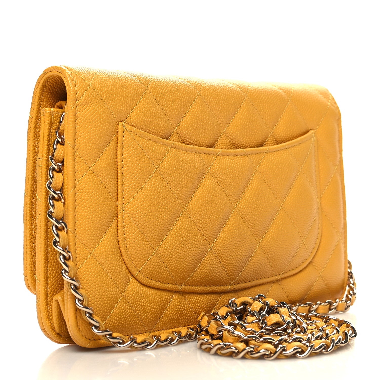 Chanel Caviar Quilted Wallet on Chain WOC Yellow 3 of 11