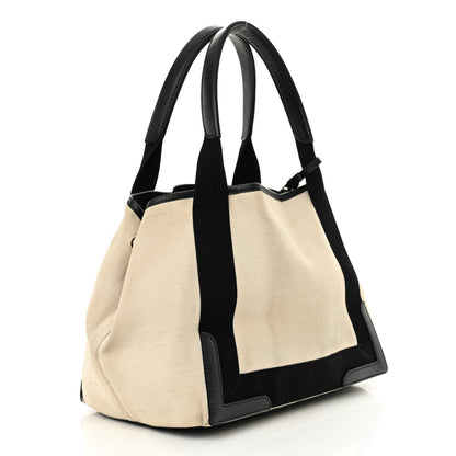 Balenciaga Cotton Canvas Satin Calfskin S Navy Cabas Natural Black 4 of 20