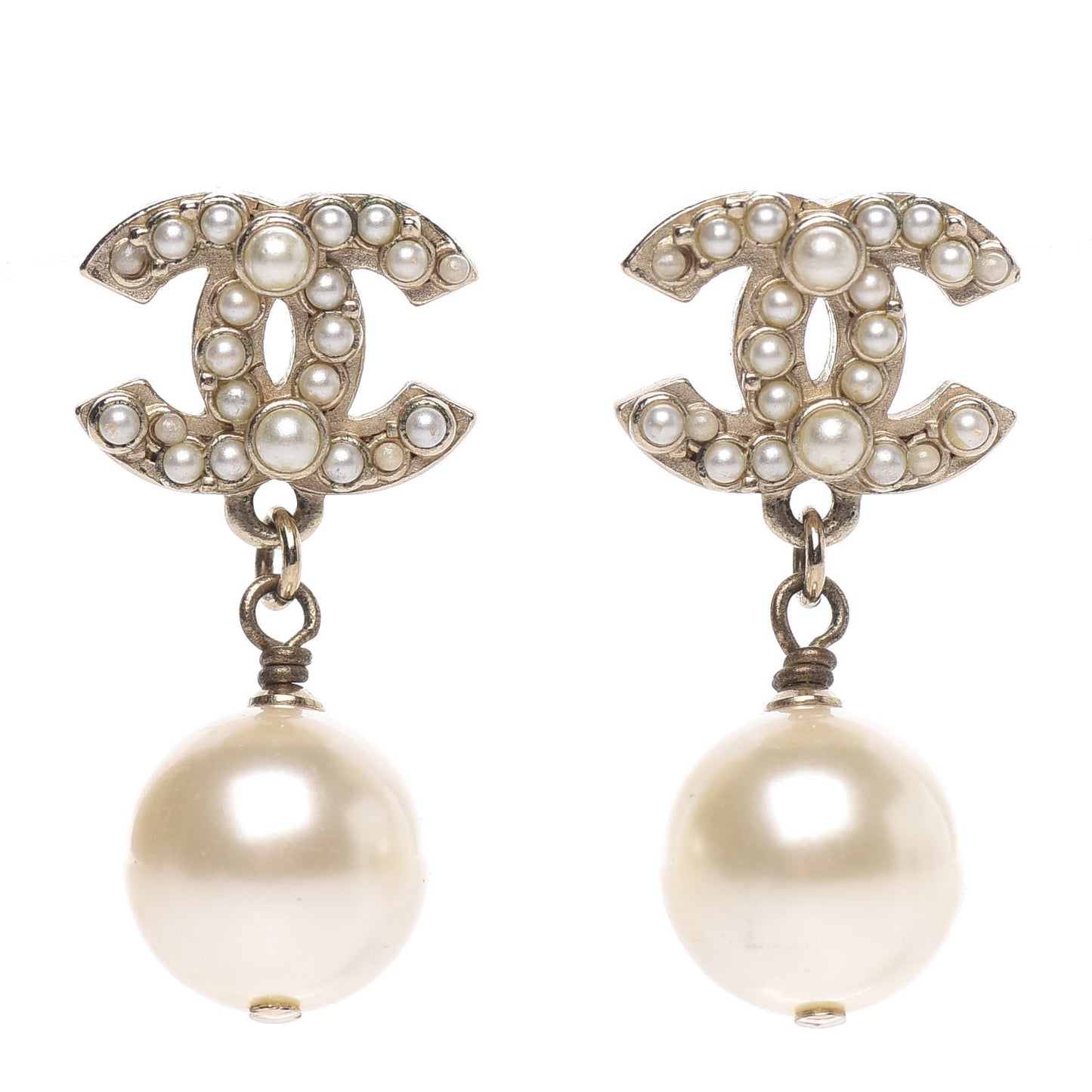 Pearl CC Drop Earrings Gold