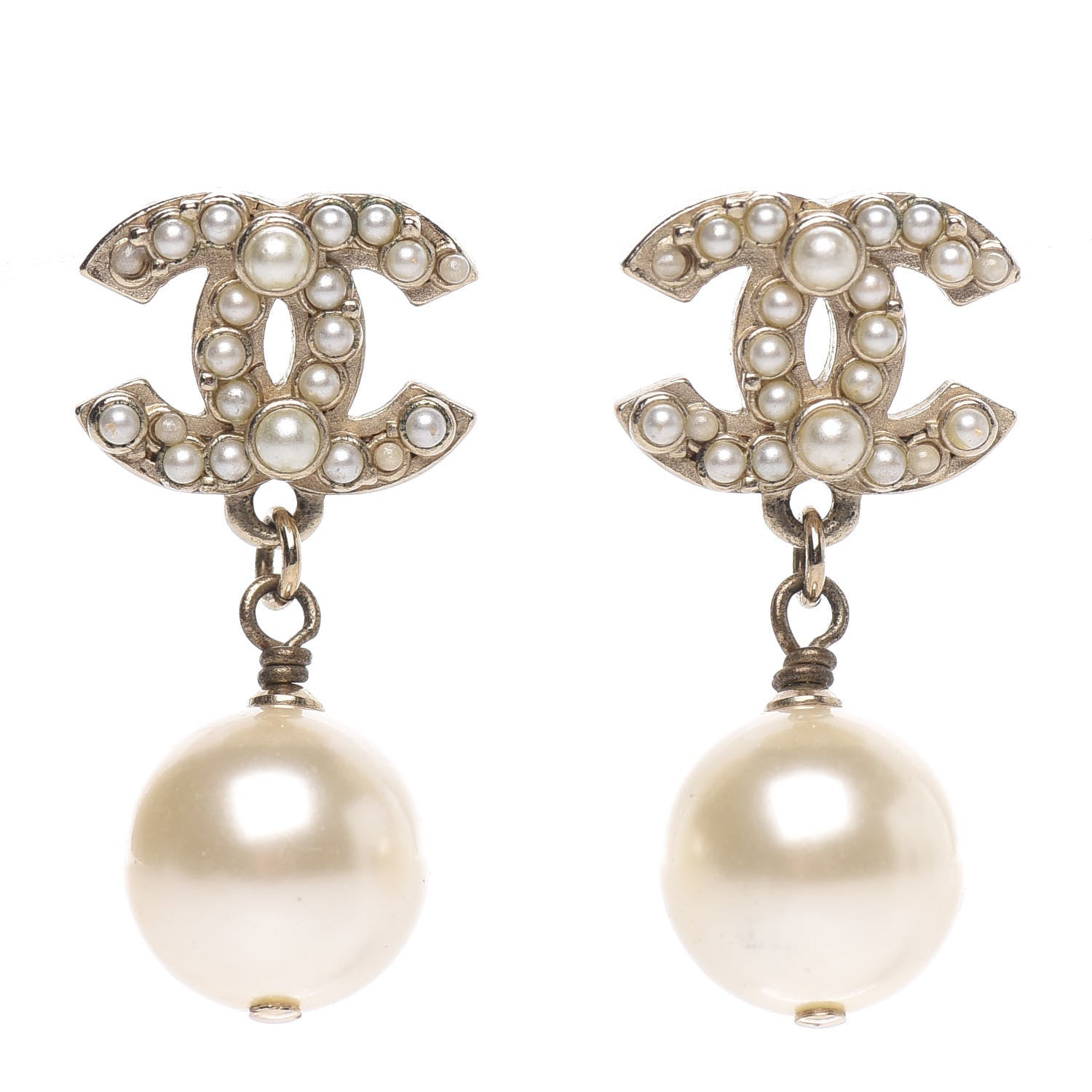 Chanel Pearl CC Drop Earrings Gold 1 of 4
