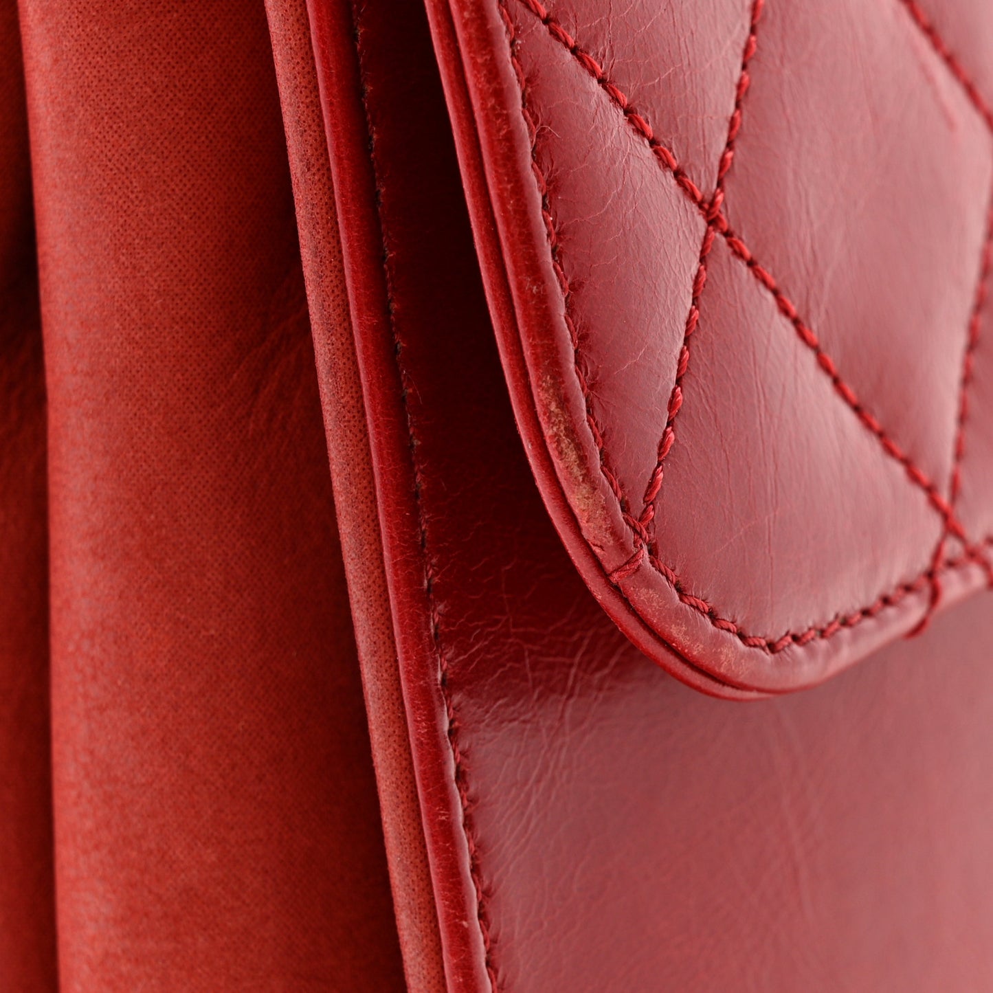Iridescent Calfskin Quilted Small Straight Lined Flap Red