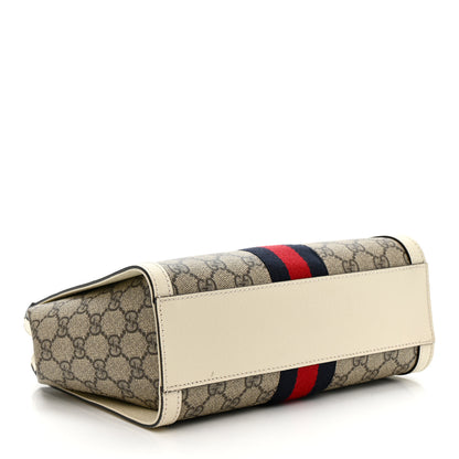 Gucci GG Supreme Monogram Textured Dollar Calfskin Web Small Ophidia Tote Bag Beige Ebony Mystic White 4 of 14