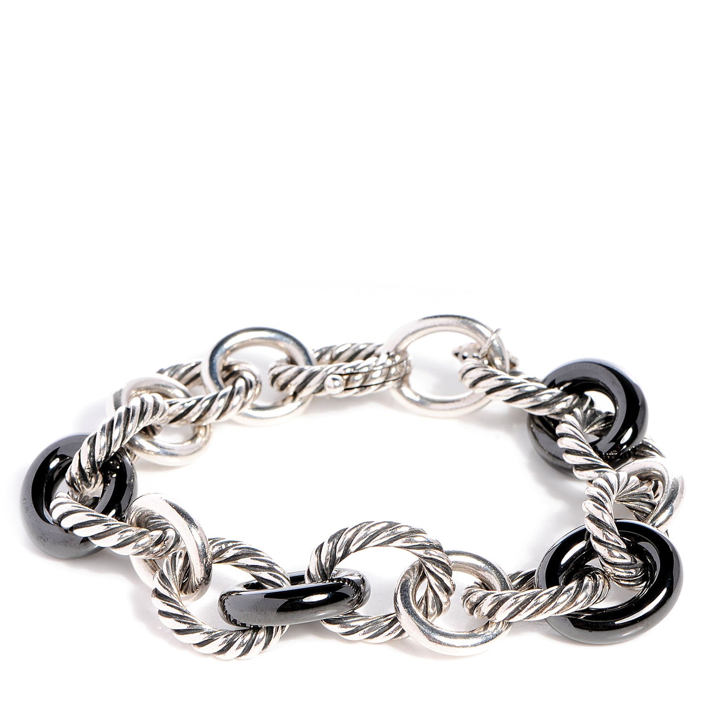 Sterling Silver Ceramic 13mm Large Oval Link Bracelet Black