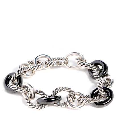 David Yurman Sterling Silver Ceramic 13mm Large Oval Link Bracelet Black 1 of 7