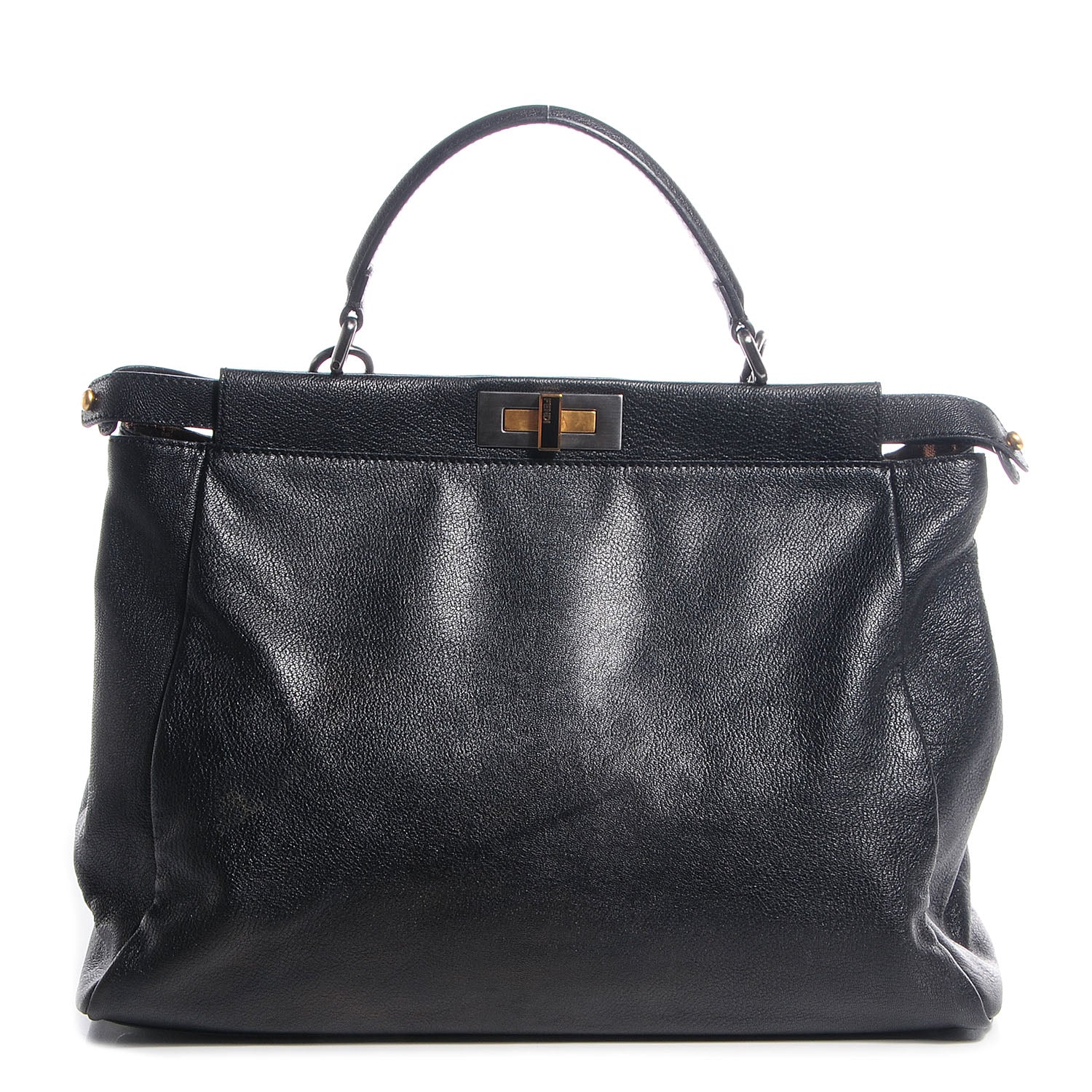 Fendi Goatskin Zucca Large Peekaboo Iconic Satchel Black Tobacco 1 of 12