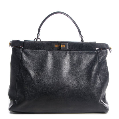 Fendi Goatskin Zucca Large Peekaboo Iconic Satchel Black Tobacco 1 of 12