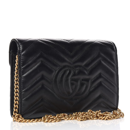 Gucci Calfskin Matelasse GG Marmont Chain Wallet Black 3 of 10
