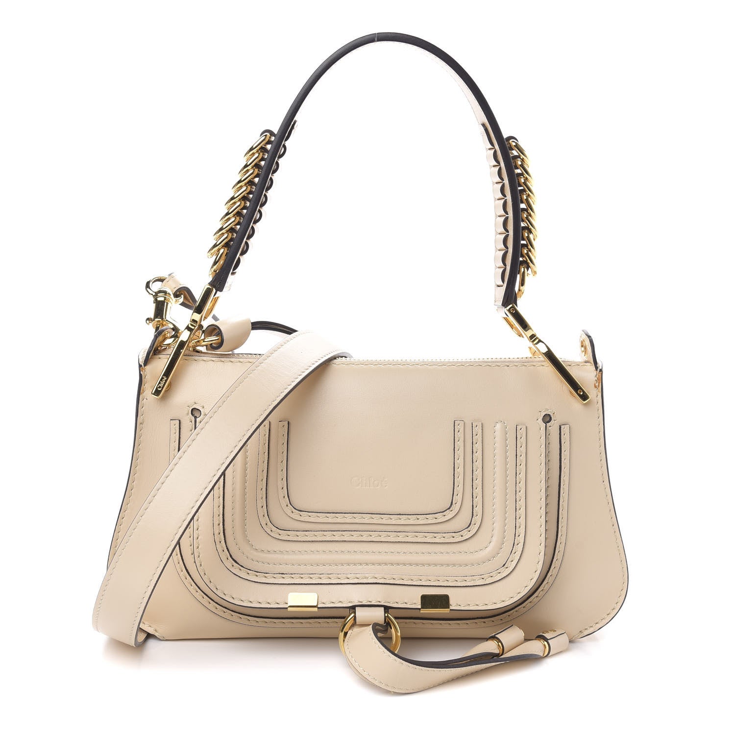 Chloe Shiny Calfskin Small Marcie Saddle Shoulder Bag Cream 1 of 9