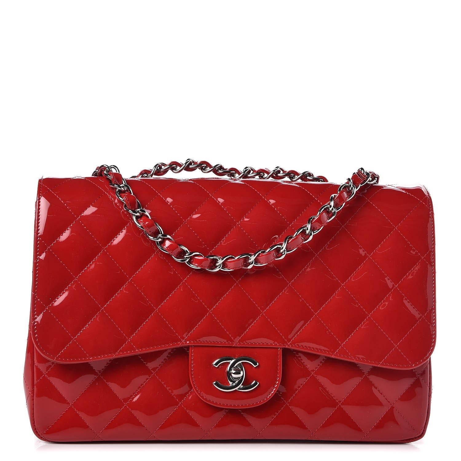 Chanel Patent Quilted Jumbo Single Flap Dark Red 1 of 9