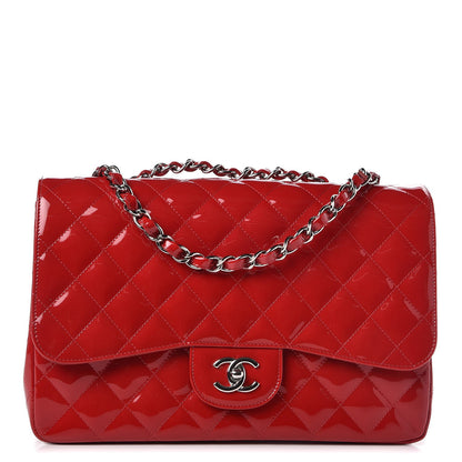 Chanel Patent Quilted Jumbo Single Flap Dark Red 1 of 9
