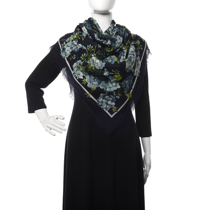 Gucci Modal Silk New Bloom Square Scarf Midnight Blue Sky Blue 2 of 5