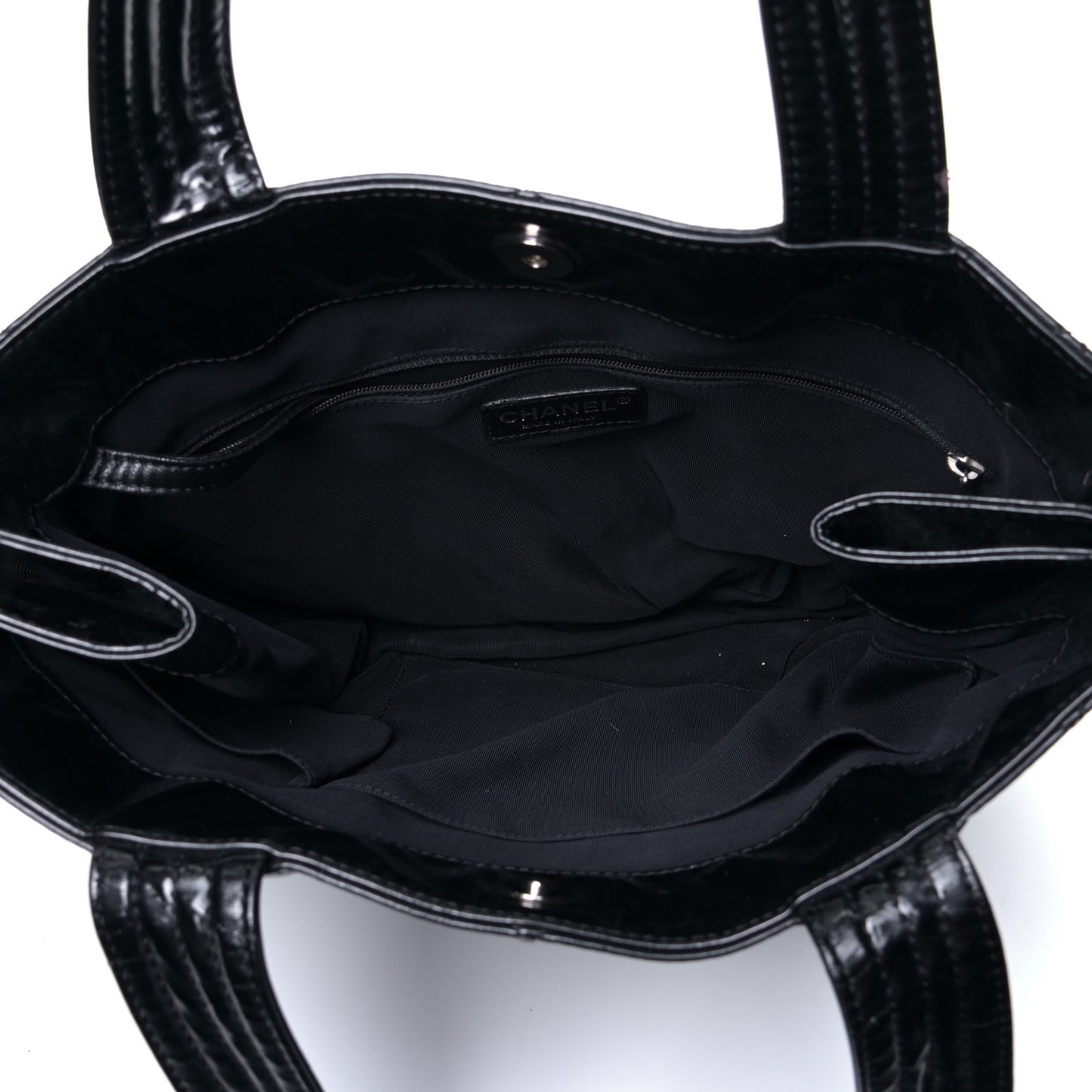 Patent Quilted Expandable CC Shoping Tote Black