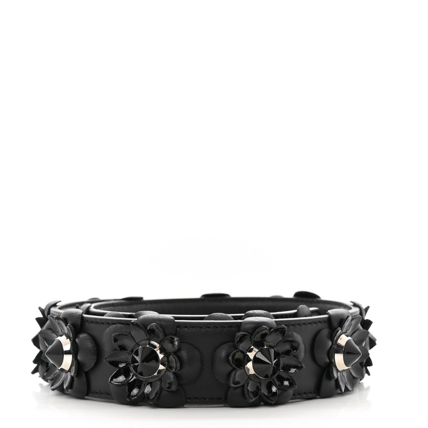 Vitello Dolce Nappa Patent Flowerland Studded Strap You Black
