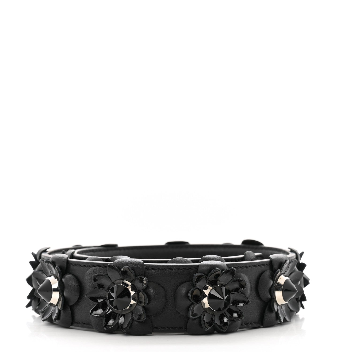 Fendi Vitello Dolce Nappa Patent Flowerland Studded Strap You Black 2 of 3