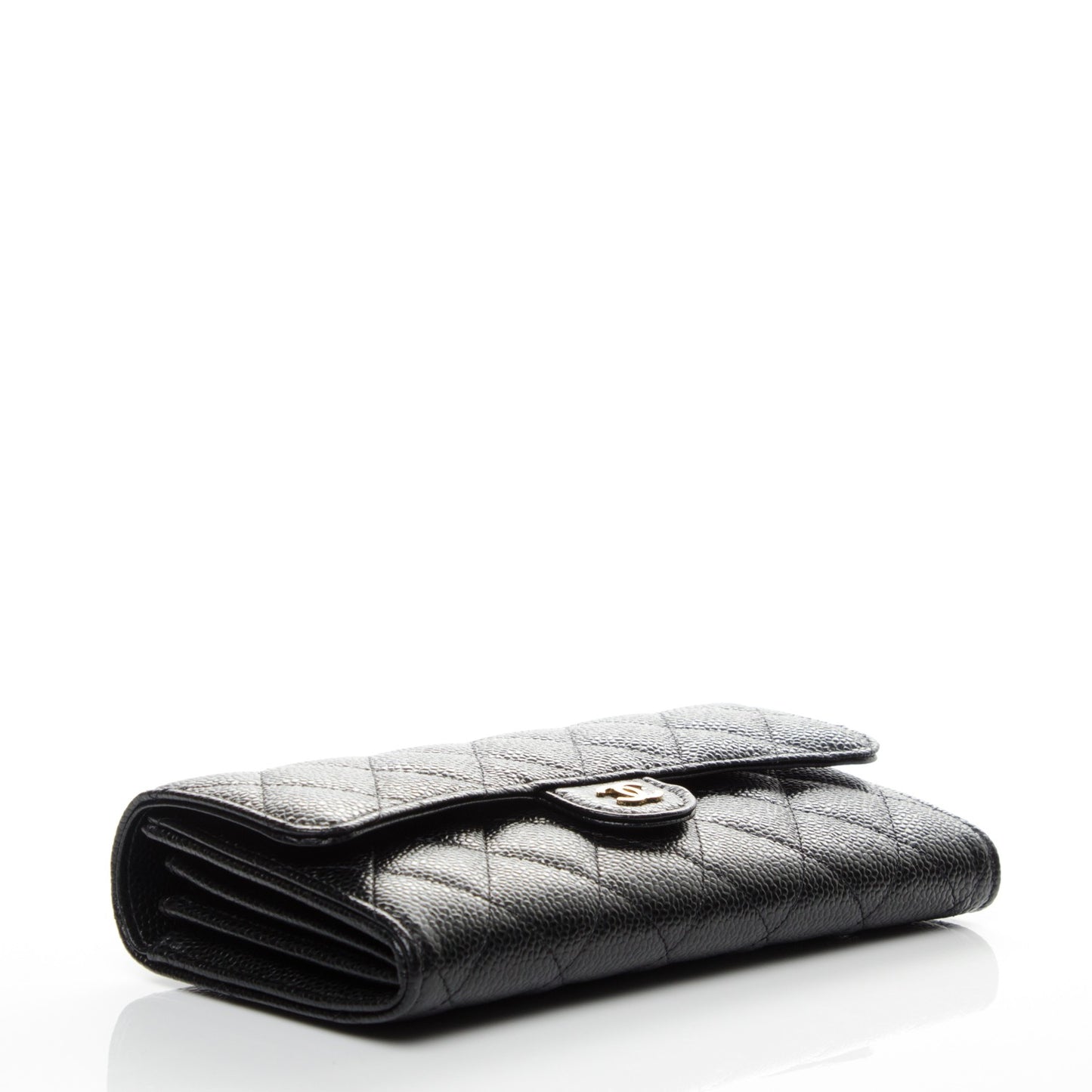 Caviar Quilted Large Gusset Flap Wallet Black