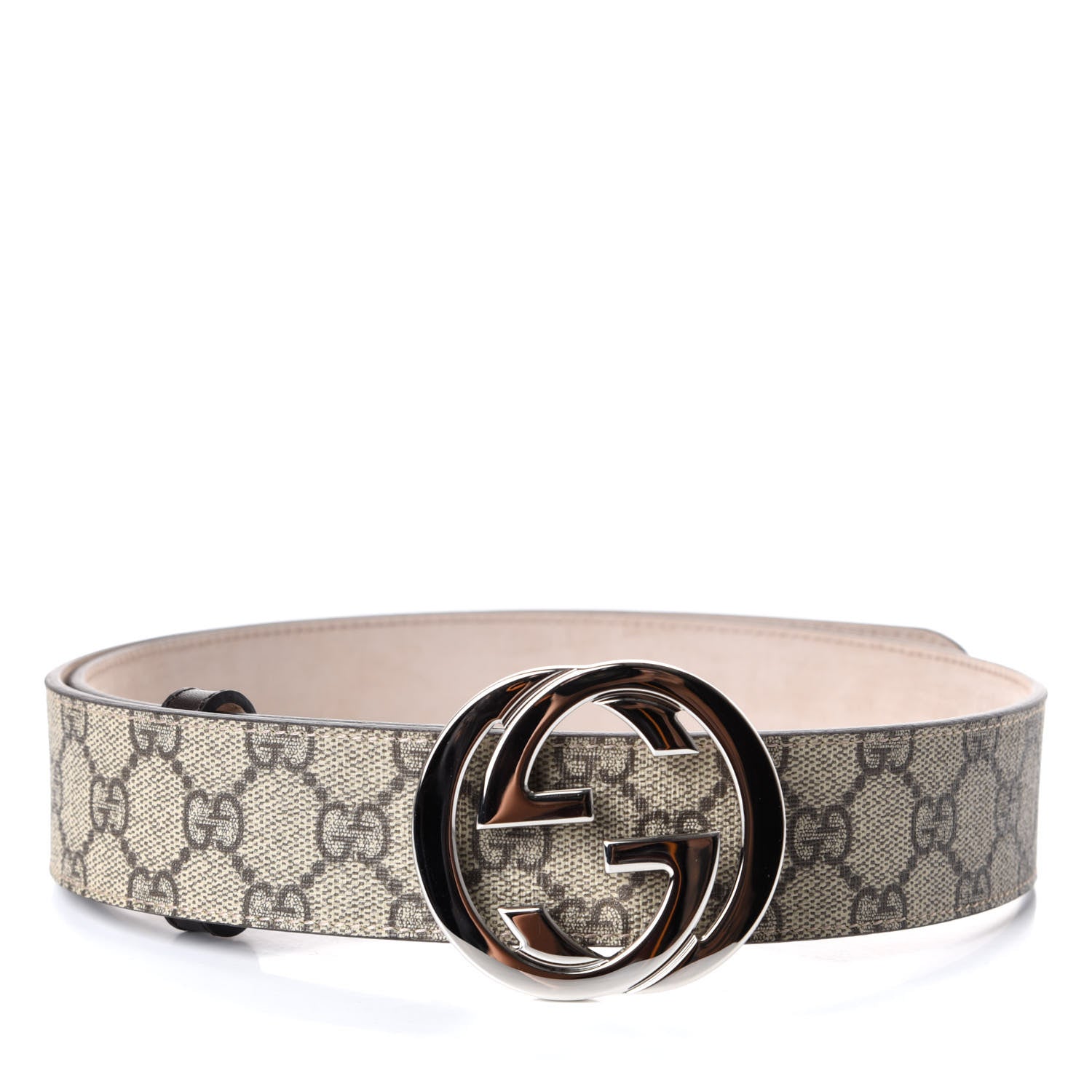 Gucci GG Supreme Monogram Selleria Calfskin Interlocking G 40mm Belt 95 38 Beige Ebony Cocoa 1 of 6