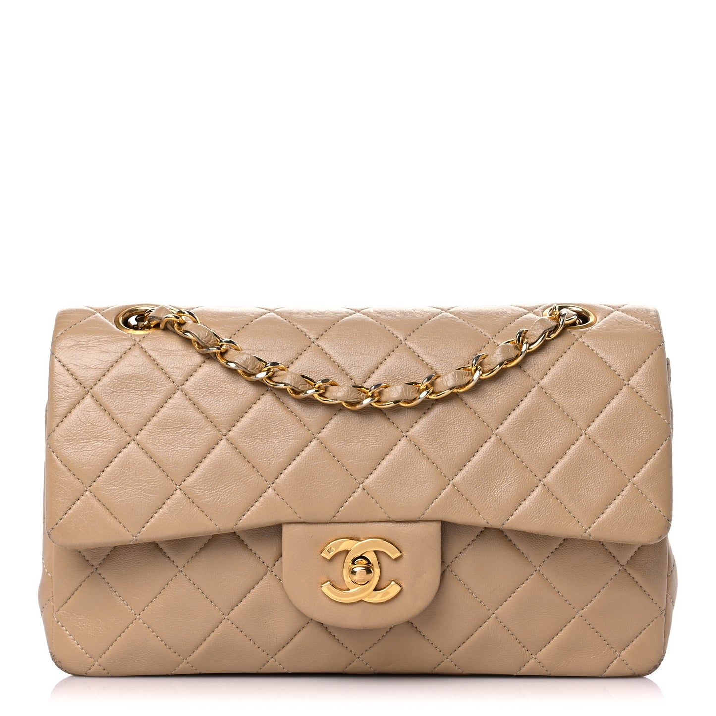 Lambskin Quilted Small Double Flap Beige