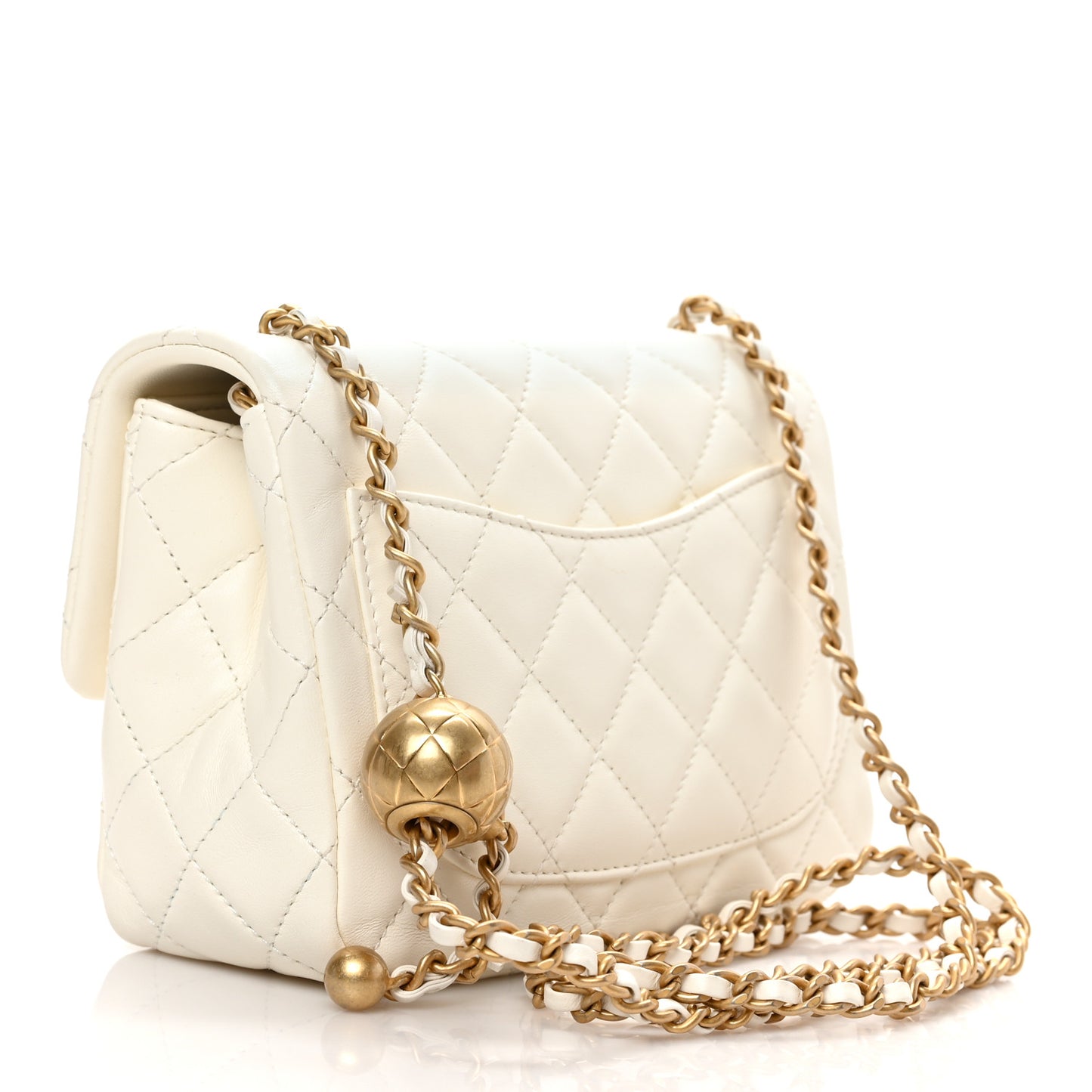Lambskin Quilted Mini Pearl Crush Flap White